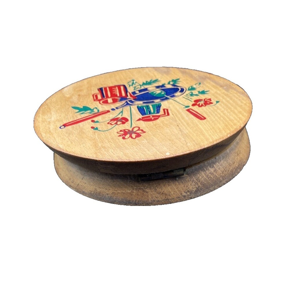 Vintage Wooden Round Hamburger‎ burger press Hand Painted Vintage kitchen